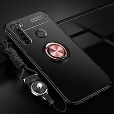 Coque Ultra Fine Silicone Souple Housse Etui avec Support Bague Anneau Aimante Magnetique SD3 pour Xiaomi Redmi Note 8 (2021) Or et Noir