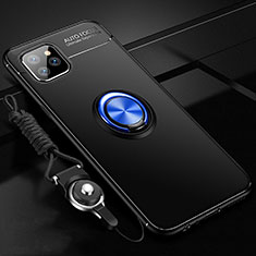Coque Ultra Fine Silicone Souple Housse Etui avec Support Bague Anneau Aimante Magnetique T01 pour Apple iPhone 11 Pro Bleu et Noir