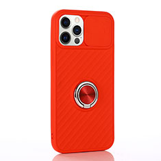 Coque Ultra Fine Silicone Souple Housse Etui avec Support Bague Anneau Aimante Magnetique T01 pour Apple iPhone 12 Pro Max Rouge