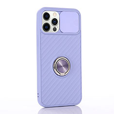 Coque Ultra Fine Silicone Souple Housse Etui avec Support Bague Anneau Aimante Magnetique T01 pour Apple iPhone 12 Pro Max Violet Clair