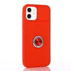 Coque Ultra Fine Silicone Souple Housse Etui avec Support Bague Anneau Aimante Magnetique T01 pour Apple iPhone 12 Rouge