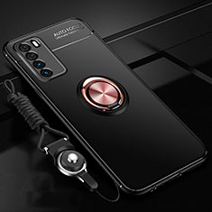 Coque Ultra Fine Silicone Souple Housse Etui avec Support Bague Anneau Aimante Magnetique T01 pour Huawei Honor Play4 5G Or et Noir