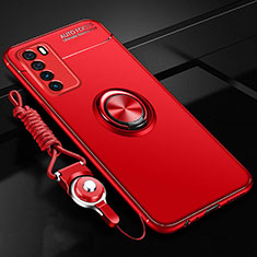 Coque Ultra Fine Silicone Souple Housse Etui avec Support Bague Anneau Aimante Magnetique T01 pour Huawei Honor Play4 5G Rouge