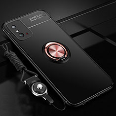 Coque Ultra Fine Silicone Souple Housse Etui avec Support Bague Anneau Aimante Magnetique T01 pour Huawei Honor X10 Max 5G Or et Noir