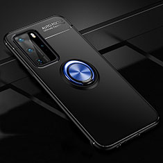 Coque Ultra Fine Silicone Souple Housse Etui avec Support Bague Anneau Aimante Magnetique T01 pour Huawei P40 Pro Bleu et Noir