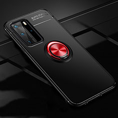 Coque Ultra Fine Silicone Souple Housse Etui avec Support Bague Anneau Aimante Magnetique T01 pour Huawei P40 Pro Rouge et Noir