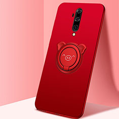 Coque Ultra Fine Silicone Souple Housse Etui avec Support Bague Anneau Aimante Magnetique T01 pour OnePlus 7T Pro Rouge
