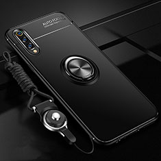 Coque Ultra Fine Silicone Souple Housse Etui avec Support Bague Anneau Aimante Magnetique T01 pour Samsung Galaxy A70 Noir
