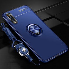 Coque Ultra Fine Silicone Souple Housse Etui avec Support Bague Anneau Aimante Magnetique T01 pour Samsung Galaxy A90 5G Bleu