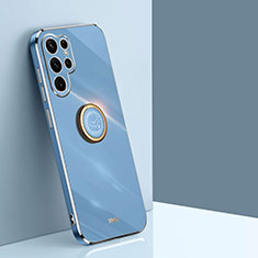 Coque Ultra Fine Silicone Souple Housse Etui avec Support Bague Anneau Aimante Magnetique T01 pour Samsung Galaxy S21 Ultra 5G Bleu