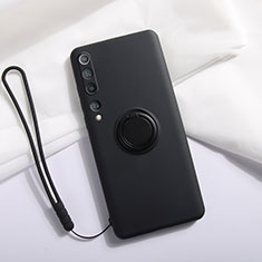 Coque Ultra Fine Silicone Souple Housse Etui avec Support Bague Anneau Aimante Magnetique T01 pour Xiaomi Mi 10 Noir