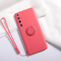 Coque Ultra Fine Silicone Souple Housse Etui avec Support Bague Anneau Aimante Magnetique T01 pour Xiaomi Mi 10 Rouge