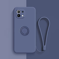 Coque Ultra Fine Silicone Souple Housse Etui avec Support Bague Anneau Aimante Magnetique T01 pour Xiaomi Mi 11 5G Bleu