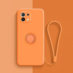 Coque Ultra Fine Silicone Souple Housse Etui avec Support Bague Anneau Aimante Magnetique T01 pour Xiaomi Mi 11 5G Orange