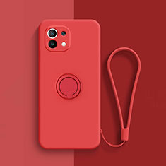 Coque Ultra Fine Silicone Souple Housse Etui avec Support Bague Anneau Aimante Magnetique T01 pour Xiaomi Mi 11 5G Rouge