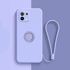 Coque Ultra Fine Silicone Souple Housse Etui avec Support Bague Anneau Aimante Magnetique T01 pour Xiaomi Mi 11 5G Violet Clair