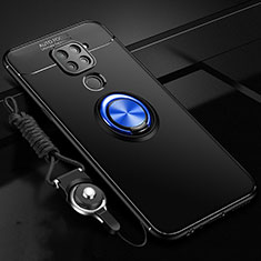 Coque Ultra Fine Silicone Souple Housse Etui avec Support Bague Anneau Aimante Magnetique T01 pour Xiaomi Redmi Note 9 Bleu et Noir