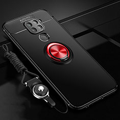 Coque Ultra Fine Silicone Souple Housse Etui avec Support Bague Anneau Aimante Magnetique T01 pour Xiaomi Redmi Note 9 Rouge et Noir