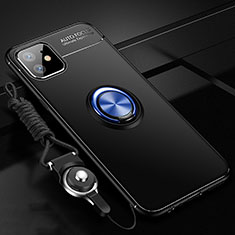 Coque Ultra Fine Silicone Souple Housse Etui avec Support Bague Anneau Aimante Magnetique T02 pour Apple iPhone 11 Bleu et Noir