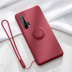 Coque Ultra Fine Silicone Souple Housse Etui avec Support Bague Anneau Aimante Magnetique T02 pour Huawei Honor 20 Pro Vin Rouge