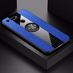 Coque Ultra Fine Silicone Souple Housse Etui avec Support Bague Anneau Aimante Magnetique T02 pour Huawei Honor V20 Bleu
