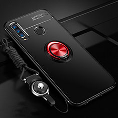 Coque Ultra Fine Silicone Souple Housse Etui avec Support Bague Anneau Aimante Magnetique T02 pour Huawei P30 Lite New Edition Rouge et Noir