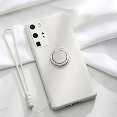 Coque Ultra Fine Silicone Souple Housse Etui avec Support Bague Anneau Aimante Magnetique T02 pour Huawei P40 Pro Blanc