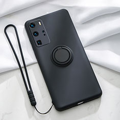 Coque Ultra Fine Silicone Souple Housse Etui avec Support Bague Anneau Aimante Magnetique T02 pour Huawei P40 Pro Noir
