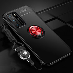 Coque Ultra Fine Silicone Souple Housse Etui avec Support Bague Anneau Aimante Magnetique T02 pour Huawei P40 Rouge et Noir