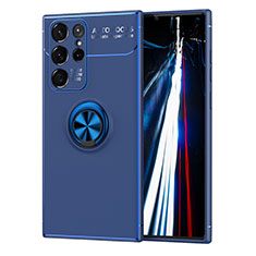 Coque Ultra Fine Silicone Souple Housse Etui avec Support Bague Anneau Aimante Magnetique T02 pour Samsung Galaxy S21 Ultra 5G Bleu