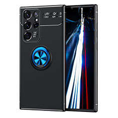 Coque Ultra Fine Silicone Souple Housse Etui avec Support Bague Anneau Aimante Magnetique T02 pour Samsung Galaxy S23 Ultra 5G Bleu et Noir