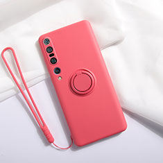 Coque Ultra Fine Silicone Souple Housse Etui avec Support Bague Anneau Aimante Magnetique T02 pour Xiaomi Mi 10 Pro Rouge