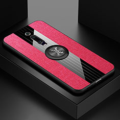 Coque Ultra Fine Silicone Souple Housse Etui avec Support Bague Anneau Aimante Magnetique T02 pour Xiaomi Mi 9T Rose Rouge