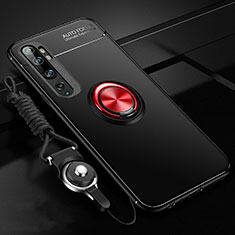 Coque Ultra Fine Silicone Souple Housse Etui avec Support Bague Anneau Aimante Magnetique T02 pour Xiaomi Mi Note 10 Pro Rouge et Noir