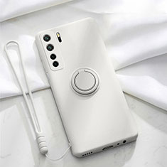Coque Ultra Fine Silicone Souple Housse Etui avec Support Bague Anneau Aimante Magnetique T03 pour Huawei P40 Lite 5G Blanc