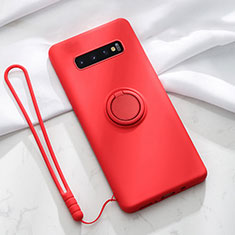 Coque Ultra Fine Silicone Souple Housse Etui avec Support Bague Anneau Aimante Magnetique T03 pour Samsung Galaxy S10 Plus Rouge