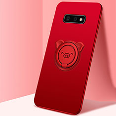 Coque Ultra Fine Silicone Souple Housse Etui avec Support Bague Anneau Aimante Magnetique T03 pour Samsung Galaxy S10e Rouge