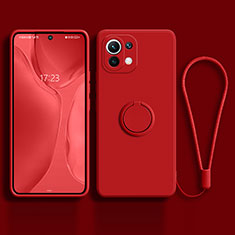 Coque Ultra Fine Silicone Souple Housse Etui avec Support Bague Anneau Aimante Magnetique T03 pour Xiaomi Mi 11 Lite 4G Rouge