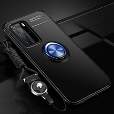 Coque Ultra Fine Silicone Souple Housse Etui avec Support Bague Anneau Aimante Magnetique T04 pour Huawei P40 Pro Bleu et Noir