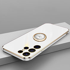 Coque Ultra Fine Silicone Souple Housse Etui avec Support Bague Anneau Aimante Magnetique T04 pour Samsung Galaxy S21 Ultra 5G Blanc