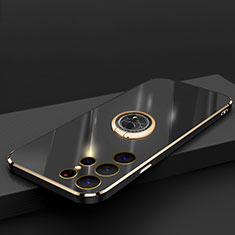 Coque Ultra Fine Silicone Souple Housse Etui avec Support Bague Anneau Aimante Magnetique T04 pour Samsung Galaxy S21 Ultra 5G Noir
