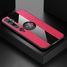 Coque Ultra Fine Silicone Souple Housse Etui avec Support Bague Anneau Aimante Magnetique T04 pour Xiaomi Mi Note 10 Pro Rose Rouge