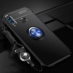 Coque Ultra Fine Silicone Souple Housse Etui avec Support Bague Anneau Aimante Magnetique T05 pour Huawei Honor 20E Bleu et Noir