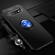 Coque Ultra Fine Silicone Souple Housse Etui avec Support Bague Anneau Aimante Magnetique T05 pour Samsung Galaxy S10 Plus Bleu et Noir