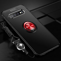Coque Ultra Fine Silicone Souple Housse Etui avec Support Bague Anneau Aimante Magnetique T05 pour Samsung Galaxy S10 Plus Rouge et Noir