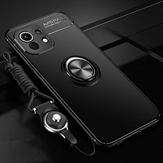 Coque Ultra Fine Silicone Souple Housse Etui avec Support Bague Anneau Aimante Magnetique T05 pour Xiaomi Mi 11 5G Noir
