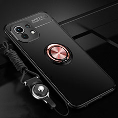 Coque Ultra Fine Silicone Souple Housse Etui avec Support Bague Anneau Aimante Magnetique T05 pour Xiaomi Mi 11 Lite 4G Or et Noir