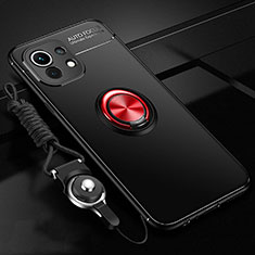 Coque Ultra Fine Silicone Souple Housse Etui avec Support Bague Anneau Aimante Magnetique T05 pour Xiaomi Mi 11 Lite 4G Rouge et Noir