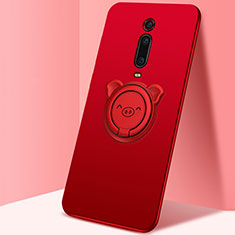 Coque Ultra Fine Silicone Souple Housse Etui avec Support Bague Anneau Aimante Magnetique T05 pour Xiaomi Redmi K20 Pro Rouge