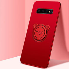 Coque Ultra Fine Silicone Souple Housse Etui avec Support Bague Anneau Aimante Magnetique T06 pour Samsung Galaxy S10 Plus Rouge
